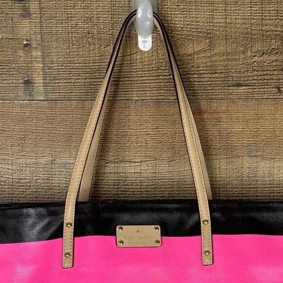 Kate Spade Cabana Striped Harmony Tote Bag Purse Black Pink White Orange - Picture 2 of 14